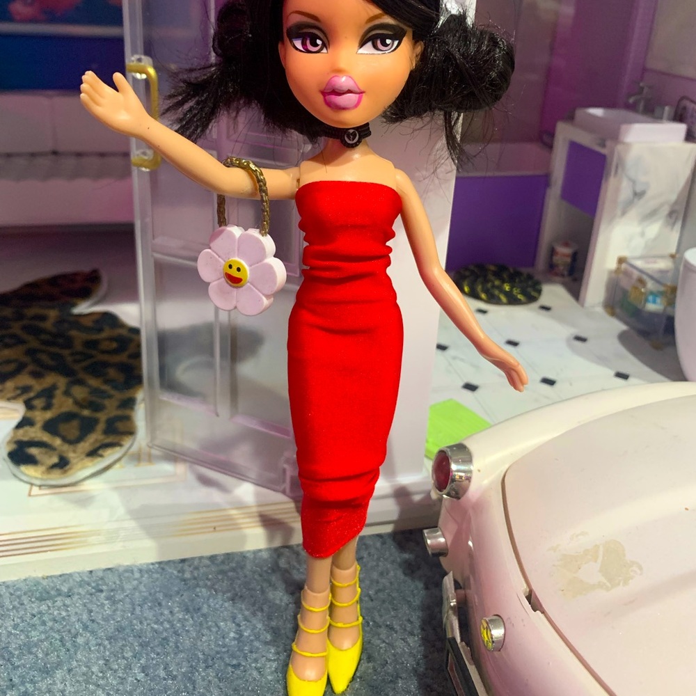 Jade in a red dress